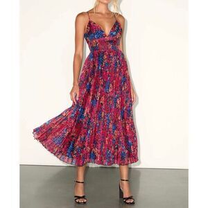 alluring dream burgundy floral mesh lace trumpet midi dress Lulus | Dresses | Lulus Size M Nwt Navy blue